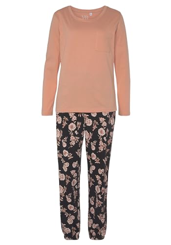 Lascana Damen Pyjama mit bedruckter Hose, Langarmshirt mit Rundhalssausschnitt, mit elastischem Tunnelzugbund, hautfreundlich und atmungsaktiv von Lascana