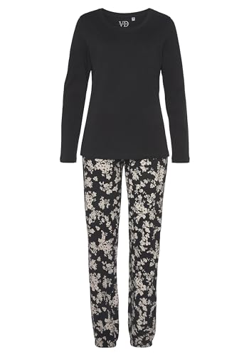 Lascana Damen Pyjama mit bedruckter Hose, Langarmshirt mit Rundhalssausschnitt, mit elastischem Tunnelzugbund, hautfreundlich und atmungsaktiv von Lascana