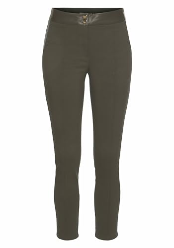 Lascana Damen Stretch-Hose Slim-fit, Lederimitat-Einsätze, Knopf und Reißverschluss, bequem und stylisch zugleich von Lascana