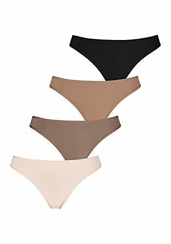 Lascana Damen String 4er-Pack, Flache Einfassungen, weiche Baumwoll-Elasthan-Qualität, für jeden Tag geeignet von Lascana