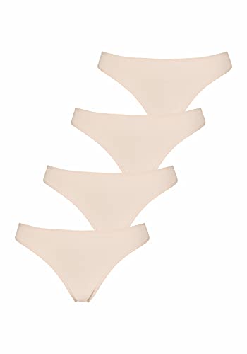 Lascana Damen String 4er-Pack, Flache Einfassungen, weiche Baumwoll-Elasthan-Qualität, für jeden Tag geeignet von Lascana