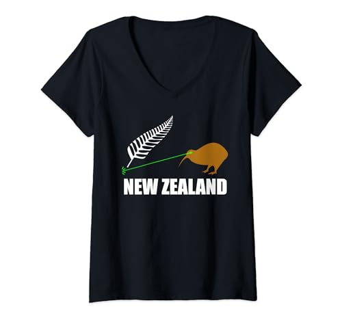 Damen Laser Kiwi Flag New Zealand Flag T-Shirt mit V-Ausschnitt Damen Laser Kiwi Flag New Zealand Flag T-Shirt mit V-Ausschnitt von Laser Kiwi Flag