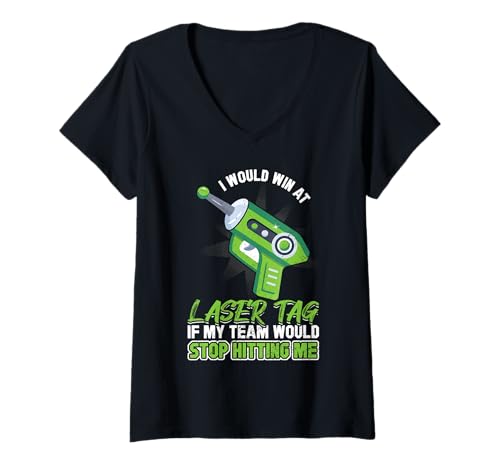 Damen Ich Würde Gewinnen Bei Laserspiel T-Shirt mit V-Ausschnitt von Laser Tag Gamer Birthday Party Team Gifts Apparel