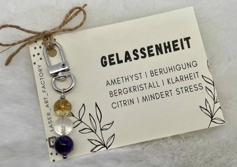 Schlüsselanhänger "Gelassenheit" Mit Perlen Aus Amethyst, Bergkristall Und Citrin Schlüsselanhänger "Gelassenheit" Mit Perlen Aus Amethyst, Bergkristall Und Citrin von LaserArtFactory