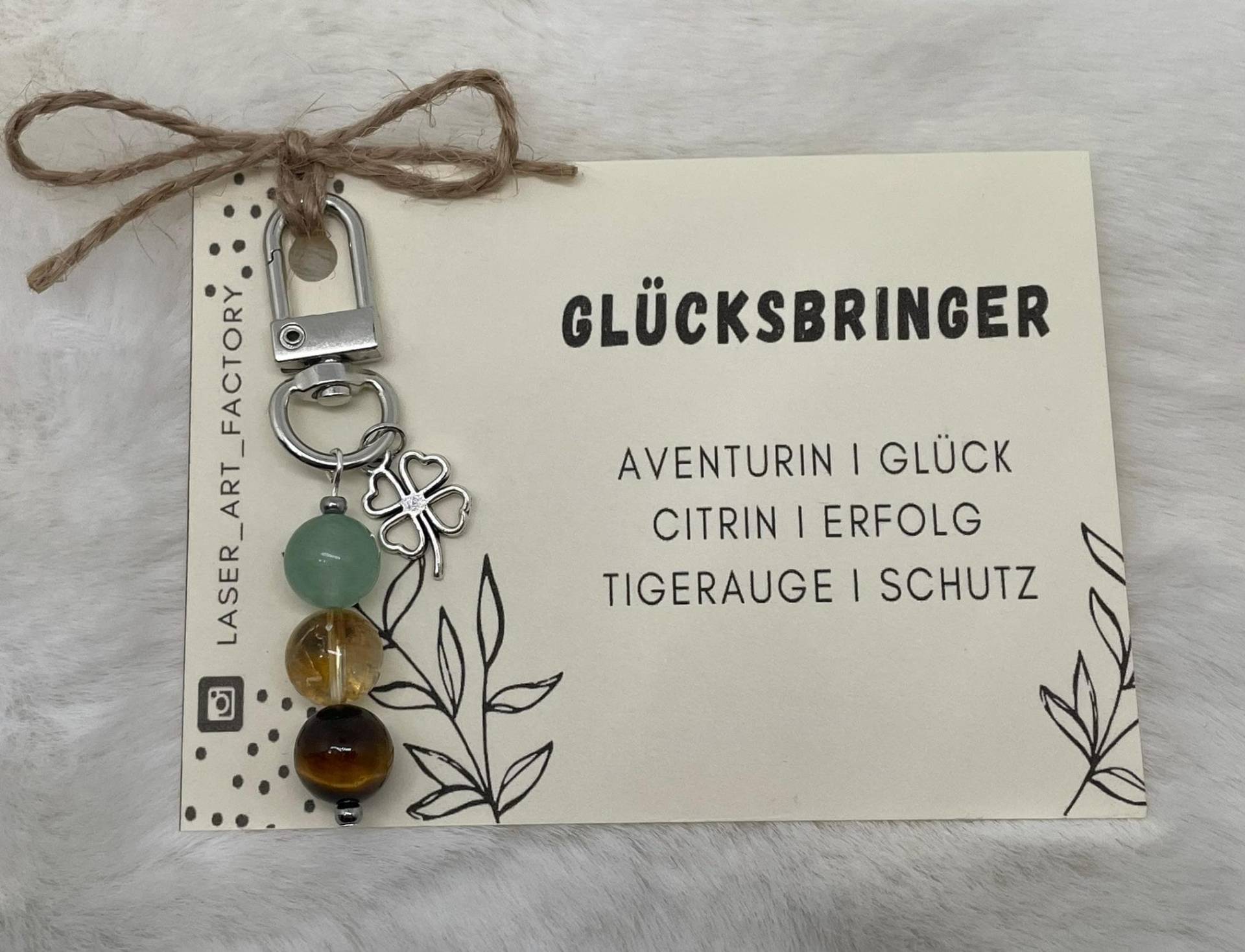 Schlüsselanhänger "Glücksbringer" Mit Perlen Aus Aventurin, Citrin Und Tigerauge Schlüsselanhänger "Glücksbringer" Mit Perlen Aus Aventurin, Citrin Und Tigerauge von LaserArtFactory
