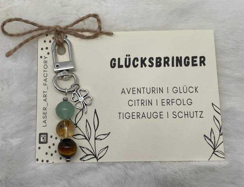 Schlüsselanhänger "Glücksbringer" Mit Perlen Aus Aventurin, Citrin Und Tigerauge von LaserArtFactory