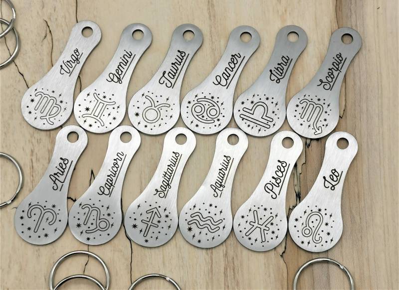 Einkaufswagenlöser Mit Lasergravur Schlüsselanhänger Sternzeichen Tierkreiszeichen Horoskop Einkaufschip Wagenlöser Edelstahl Handgefertigt von LaserArtbyRiedel