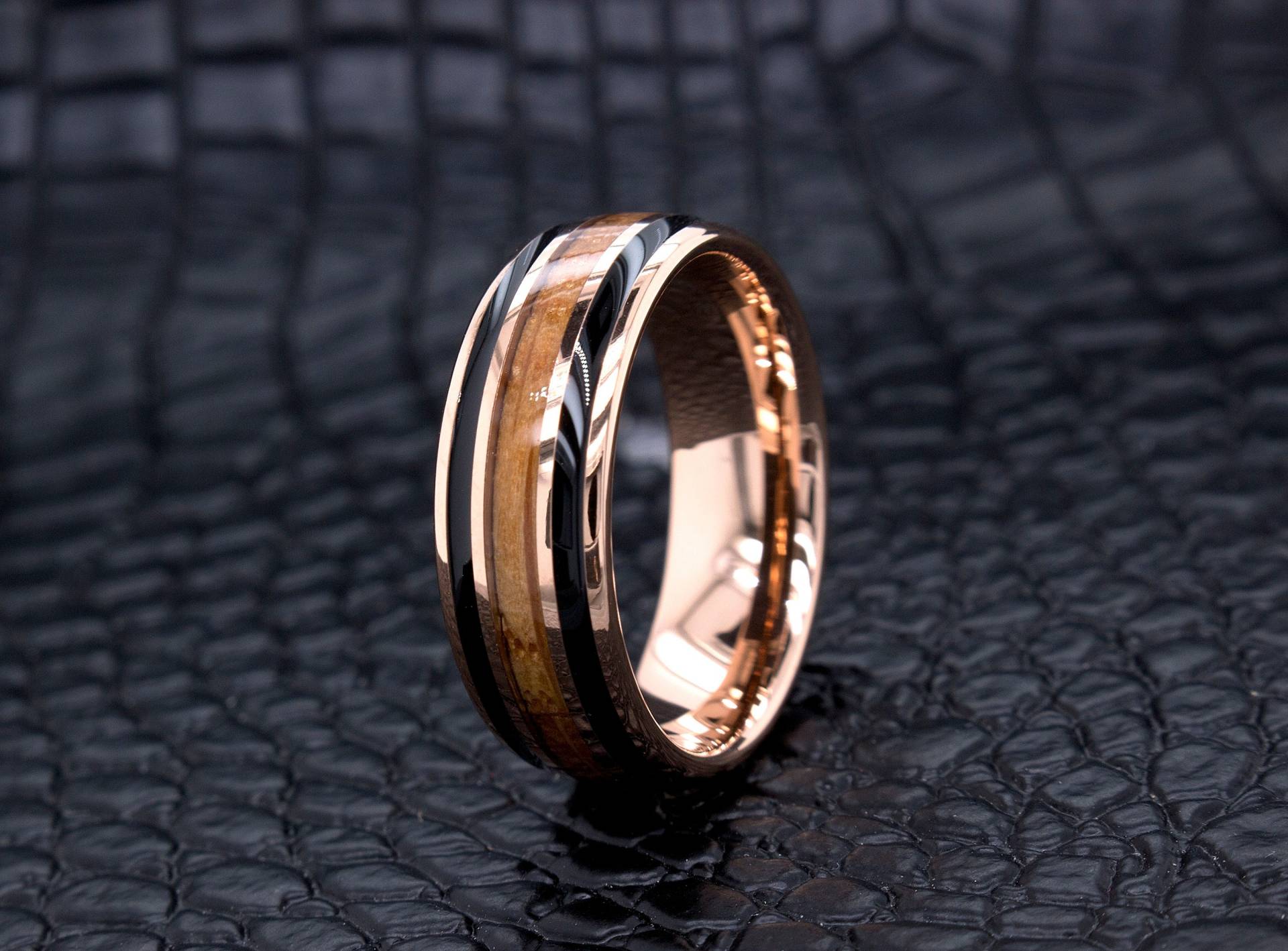 Rosegold 14K Wolfram Ring Schwarz Koa Holz Ehering 8mm Verlobungsband Herren Damen Personalisiert Jahrestag von LaserEngravingUSA