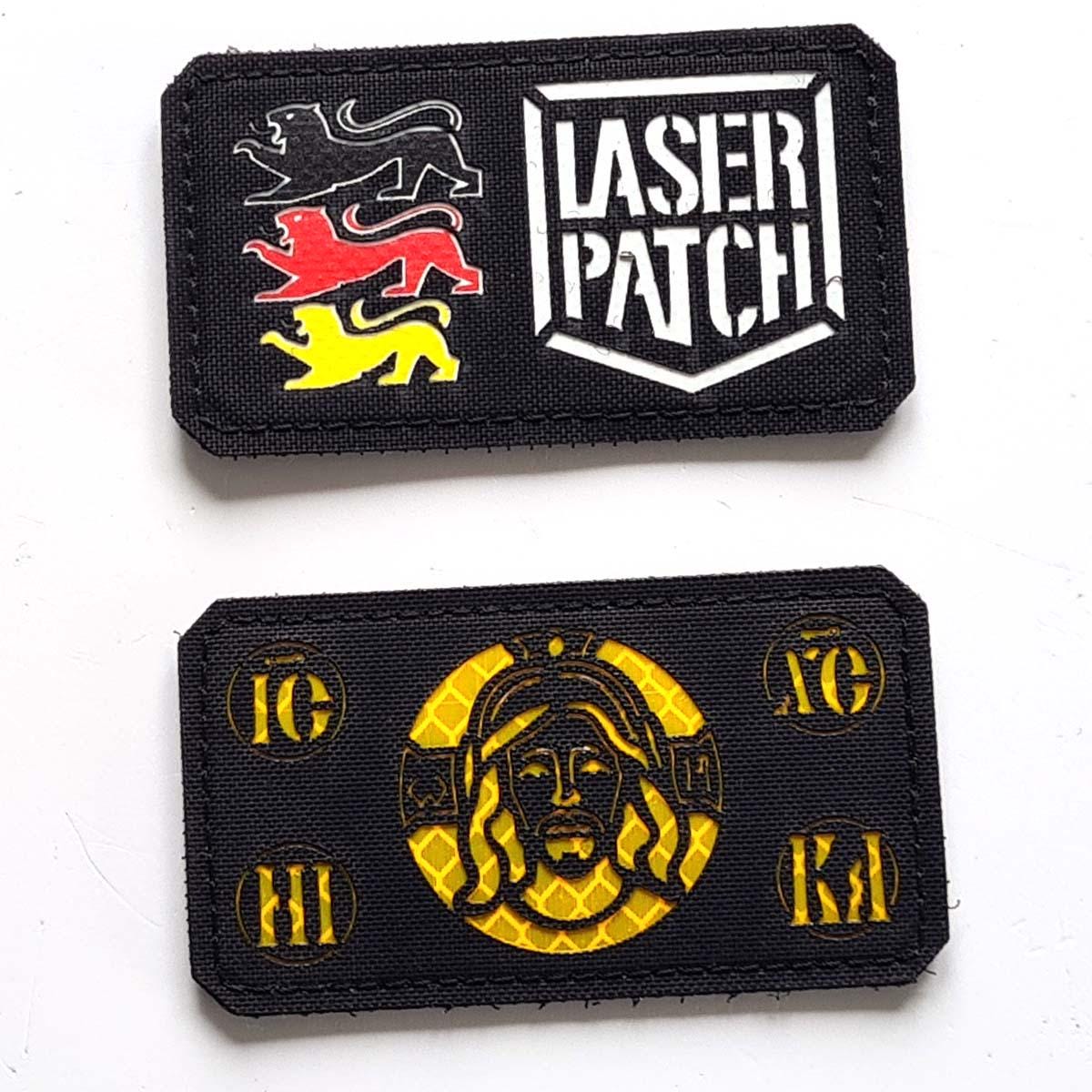 Isus Christ Holy Face Battle Flag 3, 5"x2" Icxc Nika Christogram Lasercut Patch With Velcro Isus Christ Holy Face Battle Flag 3, 5"x2" Icxc Nika Christogram Lasercut Patch With Velcro von LaserPatchCraft