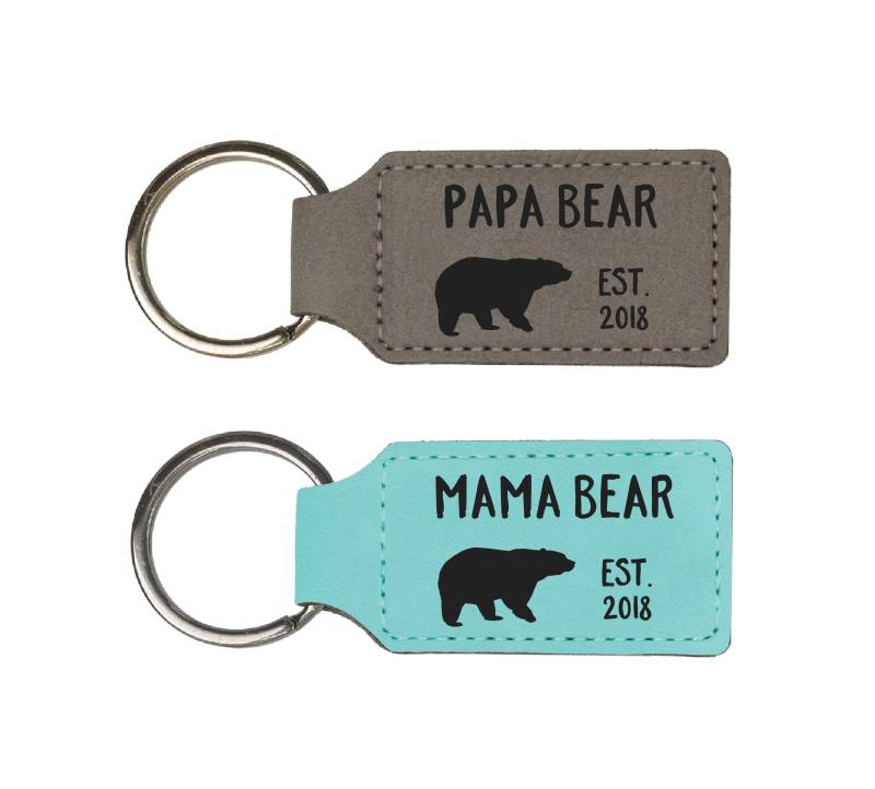 Schlüsselanhänger Mit Gravur Mama Bär/Papa Bär Vegan Leder Personalisierte Datum von LaserPrintCo
