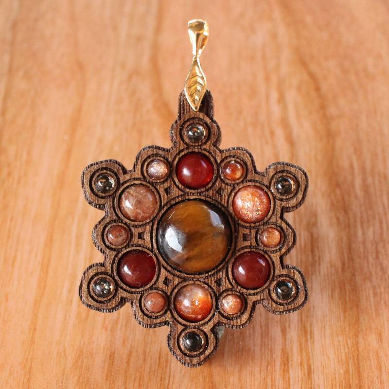 Citrin Karneol Sonnenstein Tigerauge Hartholz Anhänger - Laser Cut Holz Halskette Kristallgitter Mandala Für Stärke Citrin Karneol Sonnenstein Tigerauge Hartholz Anhänger - Laser Cut Holz Halskette Kristallgitter Mandala Für Stärke von LaserTrees