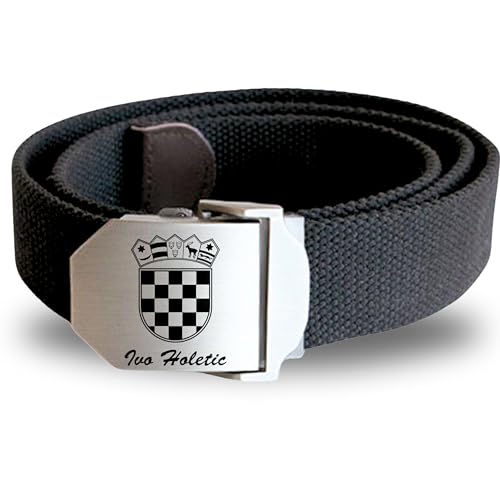 Gürtel mit Edelstahlschnalle mit Gravur Kroatien und Name Wunschtext personalisiert Wappen Hrvatska Workwear Stoffgürtel Flagge Fahne von Lasernauten
