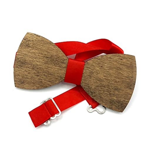 LASERO' Holzfliege Herren - Rot Fliege Holz Herren - Fliege Männer oder Kinder Verstellbar für Hochzeitsfest, Jubiläum, Geburtstag, Weihnachten von LASERO'