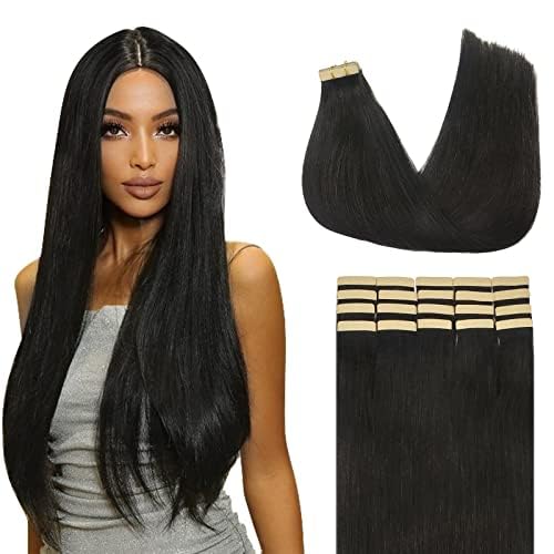 Lashey Haarverlängerungen Echthaar Natürlich Schwarz Gerade Tape Extensions Echthaar 30cm(12zoll) 20pcs 50g Echte Echthaar-Haarverlängerungen mit doppelseitigem Band für Frauen von Lashey