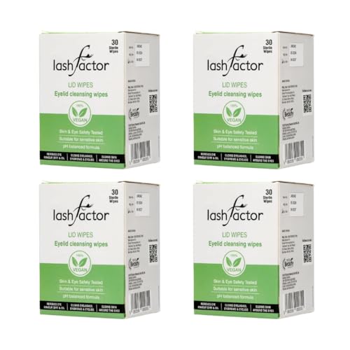 Lashfactor Augenlidreinigungstücher für die tägliche Augenlidhygiene & müde und trockene Augen - Pflanzenbasierte, einzeln verpackte Wimperntücher, natürlicher Make-up-Entferner - 30 Tücher (4 Stück) Lashfactor Augenlidreinigungstücher für die tägliche Augenlidhygiene & müde und trockene Augen - Pflanzenbasierte, einzeln verpackte Wimperntücher, natürlicher Make-up-Entferner - 30 Tücher (4 Stück) von Lashfactor
