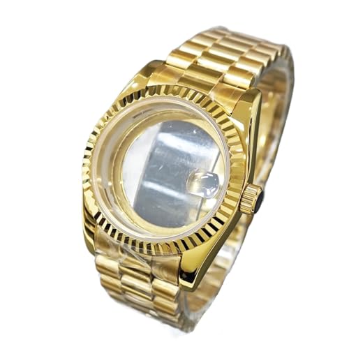 Lasitech 1 Stück 36 mm Miyota 8285 Herren-Edelstahlgehäuse 904L mit Saphirglasband-Zubehör for das Uhrwerk(Gold Set) von Lasitech