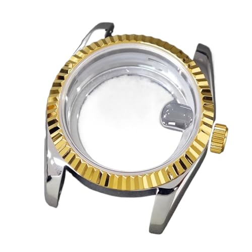 Lasitech 1 Stück 36 mm Miyota 8285 Herren-Edelstahlgehäuse 904L mit Saphirglasband-Zubehör for das Uhrwerk(Silver-Gold case) von Lasitech