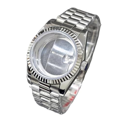 Lasitech 1 Stück 36 mm Miyota 8285 Herren-Edelstahlgehäuse 904L mit Saphirglasband-Zubehör for das Uhrwerk(Silver Set) von Lasitech