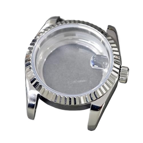 Lasitech 1 Stück 36 mm Miyota 8285 Herren-Edelstahlgehäuse 904L mit Saphirglasband-Zubehör for das Uhrwerk(Silver case) von Lasitech