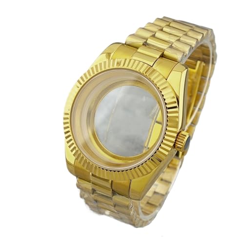 Lasitech 1 Stück 39 mm/40 mm Miyota 8285 Herren-Edelstahlgehäuse 316L mit Saphirglasband-Zubehör for das Uhrwerk(Gold-No Magnifier,40mm-31mm dial) von Lasitech