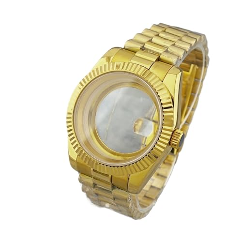 Lasitech 1 Stück 39 mm/40 mm Miyota 8285 Herren-Edelstahlgehäuse 316L mit Saphirglasband-Zubehör for das Uhrwerk(No Magnifier Gold,40mm-31mm dial) von Lasitech