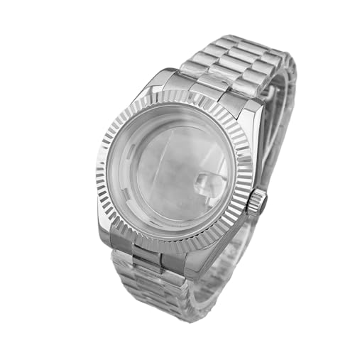 Lasitech 1 Stück 39 mm/40 mm Miyota 8285 Herren-Edelstahlgehäuse 316L mit Saphirglasband-Zubehör for das Uhrwerk(Silver,39mm-29mm dial) von Lasitech