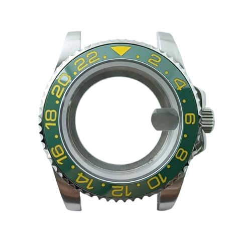 Lasitech 1 Stück NH35 GMT-Gehäuse, 40,5 mm, Herrenuhr, silbriger Ganzkörperspiegel, passend for NH34 NH38 Uhrwerk, Saphirglasbox, 28,5-Zifferblatt(1002F,One Way NH35) von Lasitech