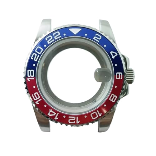 Lasitech 1 Stück NH35 GMT-Gehäuse, 40,5 mm, Herrenuhr, silbriger Ganzkörperspiegel, passend for NH34 NH38 Uhrwerk, Saphirglasbox, 28,5-Zifferblatt(Blonde,One Way NH35) von Lasitech