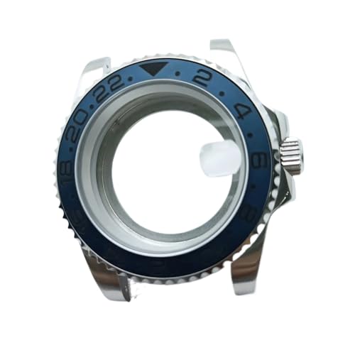Lasitech 1 Stück NH35 GMT-Gehäuse, 40,5 mm, Herrenuhr, silbriger Ganzkörperspiegel, passend for NH34 NH38 Uhrwerk, Saphirglasbox, 28,5-Zifferblatt(KAF7,Two Way NH35) von Lasitech