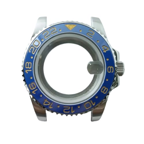 Lasitech 1 Stück NH35 GMT-Gehäuse, 40,5 mm, Herrenuhr, silbriger Ganzkörperspiegel, passend for NH34 NH38 Uhrwerk, Saphirglasbox, 28,5-Zifferblatt(P4/613,One Way NH35) von Lasitech