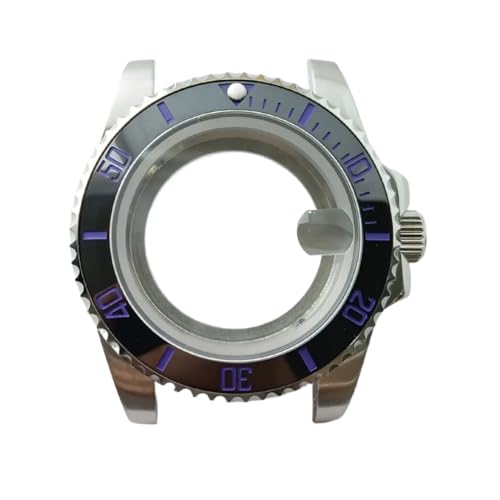 Lasitech 1 Stück NH35 GMT-Gehäuse, 40,5 mm, Herrenuhr, silbriger Ganzkörperspiegel, passend for NH34 NH38 Uhrwerk, Saphirglasbox, 28,5-Zifferblatt(Silver,One Way NH35) von Lasitech