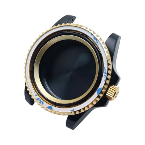 Lasitech 1PC 40,5mm GMT Uhr Silber/Schwarz Herren Stahl Fall FIT NH34 NH35 NH36 Bewegung Zubehör Saphir Glas Box(8 Black) von Lasitech