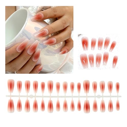 30Pcs Lange Drücken Auf Nägel Sarg Französisch Gefälschte Nägel Spitze Acryl Nägel Glänzend Falsche Nägel Für Frauen Mädchen Drücken Auf Nägel Maniküre Stick Nagelfeile Nail Art DIY Nägel von Laspi