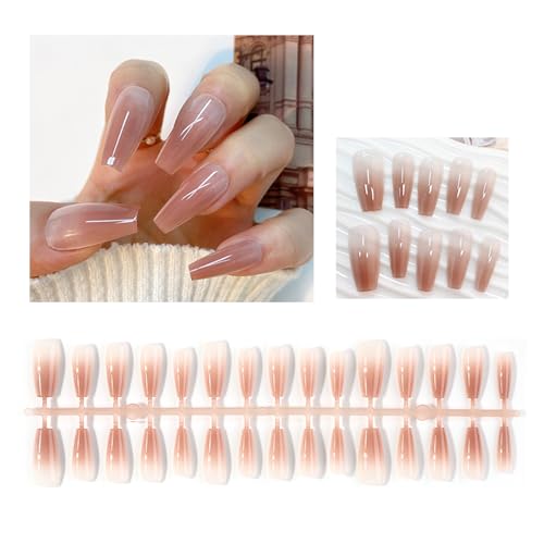 30Pcs Lange Drücken Auf Nägel Sarg Französisch Gefälschte Nägel Spitze Acryl Nägel Glänzend Falsche Nägel Für Frauen Mädchen Drücken Auf Nägel Maniküre Stick Nagelfeile Nail Art DIY Nägel von Laspi