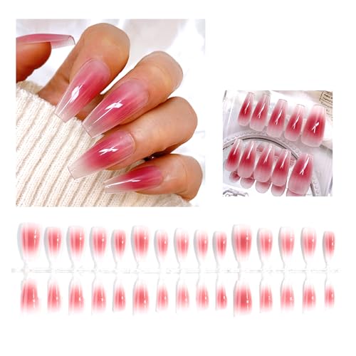 30Pcs Lange Drücken Auf Nägel Sarg Französisch Gefälschte Nägel Spitze Acryl Nägel Glänzend Falsche Nägel Für Frauen Mädchen Drücken Auf Nägel Maniküre Stick Nagelfeile Nail Art DIY Nägel von Laspi