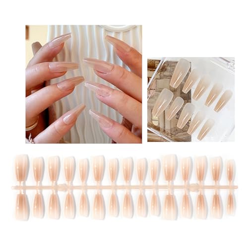 30Pcs Lange Drücken Auf Nägel Sarg Französisch Gefälschte Nägel Spitze Acryl Nägel Glänzend Falsche Nägel Für Frauen Mädchen Drücken Auf Nägel Maniküre Stick Nagelfeile Nail Art DIY Nägel von Laspi