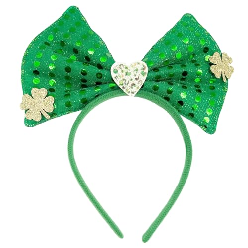 Irisches grünes Haarband für Erwachsene, mit Pailletten, Schleife, Kleeblatt, Glitzer-Puder, Patrick's Day, Stirnband, Karneval, Haarreifen, irische Stirnbänder für Damen, irische Stirnbänder für von Laspi