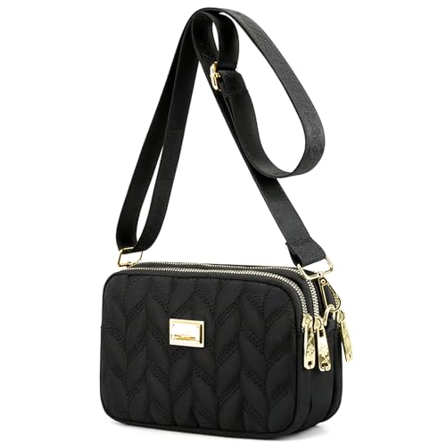 Lass Zone Damen Mädchen Crossbody Tasche Multi-Pocket Schultertasche Wasserdicht Nylon Handtasche Kleine Handy Geldbörse Geldbörse für Frauen, Schwarz von LassZone