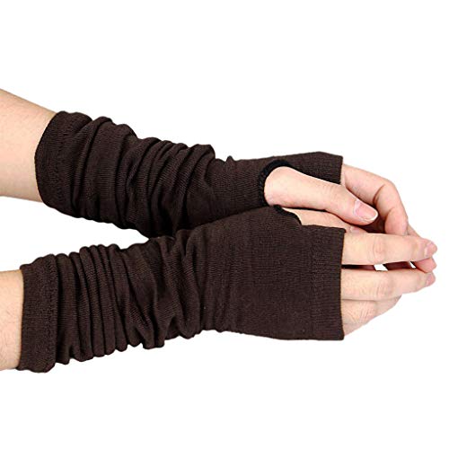 LassZone Damen Ellenbogen Länge Gestrickte Armstulpen Langarm Dünne Fingerlose Handschuhe Daumenloch Handgelenkwärmer Winter Fäustlinge, coffee, One size von LassZone