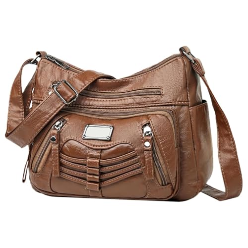 LassZone Damen-Handtasche aus Leder mit mehreren Taschen, wasserdicht, Hobo-Schultertasche mit verstellbarem Schultergurt, 01-Brown, Medium von LassZone