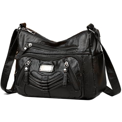 LassZone Damen-Handtasche aus Leder mit mehreren Taschen, wasserdicht, Hobo-Schultertasche mit verstellbarem Schultergurt, 01-schwarz, Medium von LassZone