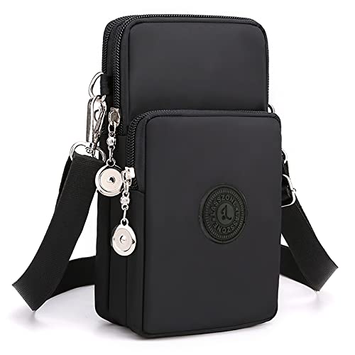 LassZone Damen Mädchen Reißverschluss Wasserdicht Nylon Crossbody Tasche Geldbörse Handy Geldbörse Umhängetasche Handgelenktasche Handtasche, Schwarz 【Gurtband】, One Size von LassZone