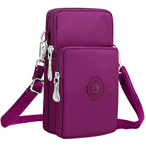 LassZone Damen Mädchen Reißverschluss Wasserdicht Nylon Crossbody Taschen Brieftasche Handy Geldbörse Schultertasche Handgelenk Handtaschen Outdoor Sport Armband Hülle für Handy, Violett von LassZone