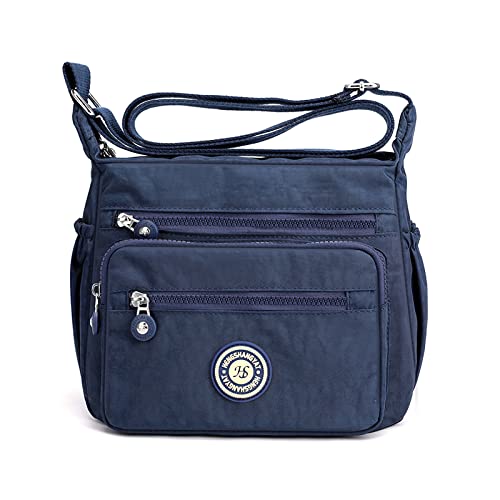 LassZone Damen Multi-Pocket Casual Crossbody Bag Handtaschen Wasserdicht Nylon Schultertaschen Messenger Reisetasche für Shopping Wandern Täglicher Gebrauch, marineblau, Medium von LassZone