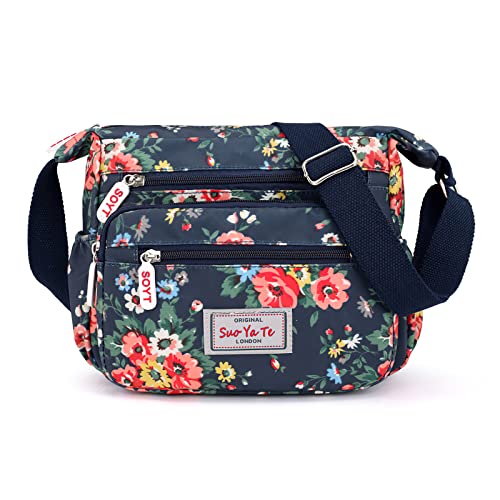 LassZone Damen-Tragetasche, mehrere Taschen, lässige Handtaschen, Crossbody-Schultertaschen für Frauen, Damen, Mädchen, ähnliche Einkaufstasche, Blumenblau von LassZone