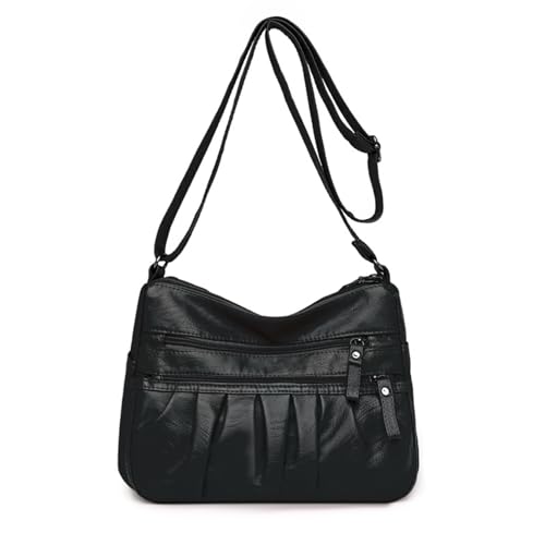 LassZone Damen-Umhängetasche, weiches PU-Leder, Handtaschen für Damen, wasserdicht, Umhängetasche, Geldbörse, mehrere Taschen, Kuriertasche, Schwarz , Medium von LassZone