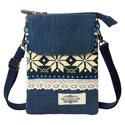 LassZone Handy-b枚rse, b枚rse, Bohemian-Stil, Leinen, kleine Crossbody-Tasche f眉r Frauen und M盲dchen, blau (Blau) - SUB-GB2035-01 von LassZone