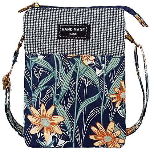 LassZone Canvas Cute Crossbody Handtaschen Handy Geldbörse Geldbörse Blätter Muster Kleine Kleingeld Beutel Taschen für Frauen Mädchen, Stil 2: Blume Blau, Einheitsgröße von LassZone