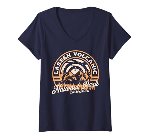 Damen Lassen Vulkan-Nationalpark T-Shirt mit V-Ausschnitt Damen Lassen Vulkan-Nationalpark T-Shirt mit V-Ausschnitt von Lassen Volcanic National Park California USA Retro
