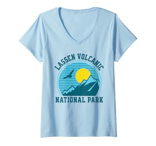 Damen Lassen Vulkan-Nationalpark T-Shirt mit V-Ausschnitt Damen Lassen Vulkan-Nationalpark T-Shirt mit V-Ausschnitt von Lassen Volcanic National Park California USA Retro